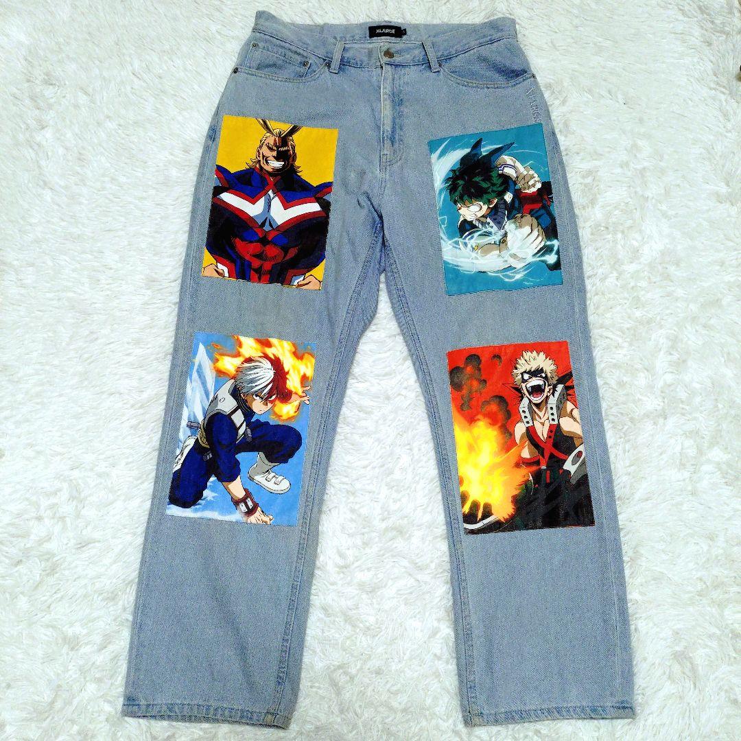 XLARGE 僕のヒーローアカデミア コラボ デニム プリント 刺繍 ヒロアカ
