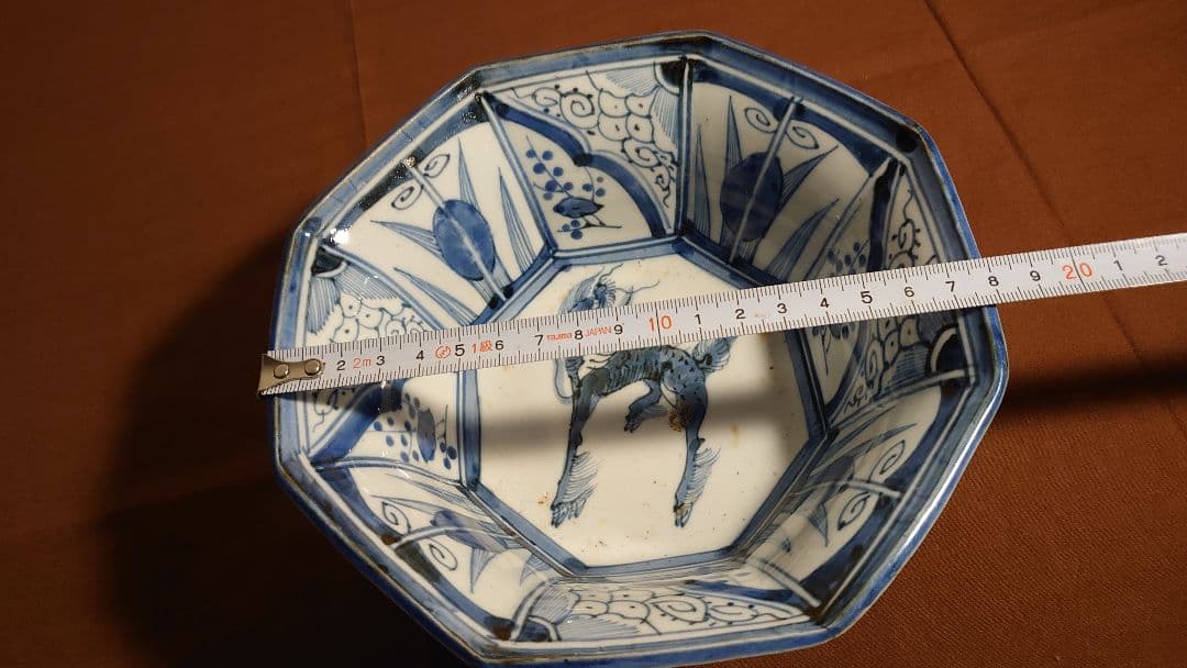 古伊万里　伊万里　染付　麒麟の図　８角鉢　アンティーク伊万里　1１客