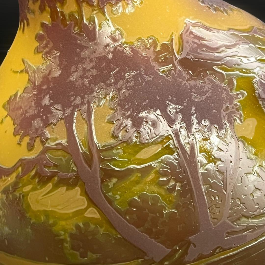 エミールガレ 　鶴首　花瓶　カメオ彫り　被せガラス　高さ24ｃｍ