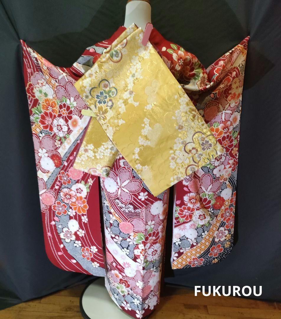 【特価】本振袖　鹿の子織　現代古典　王道の赤