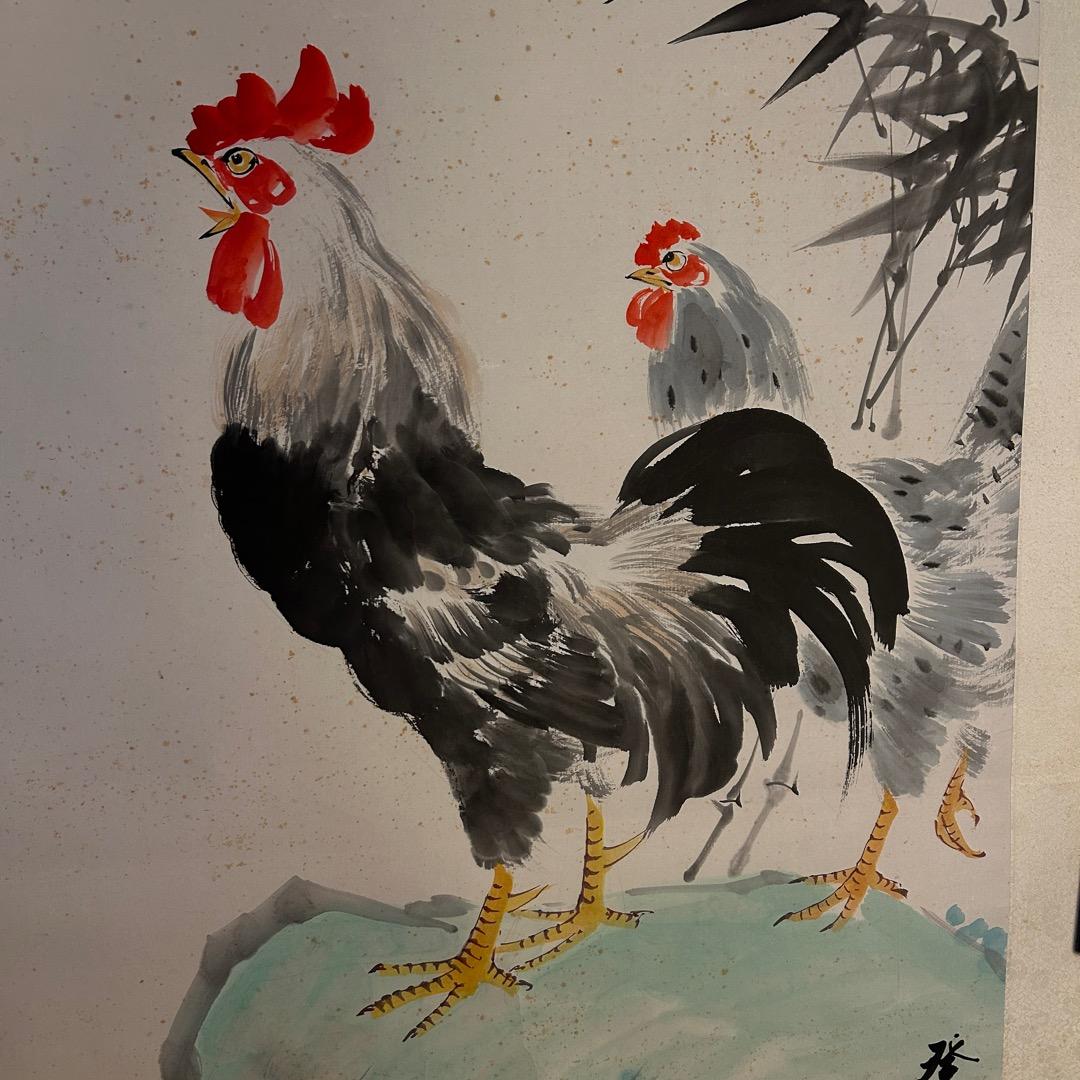 模写 唐逸 鶏図 掛軸 QS-6