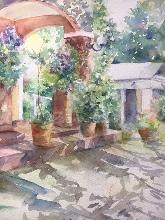 水彩原画バラクライングリッシュガーデン光と影➁ひかりあふれて…