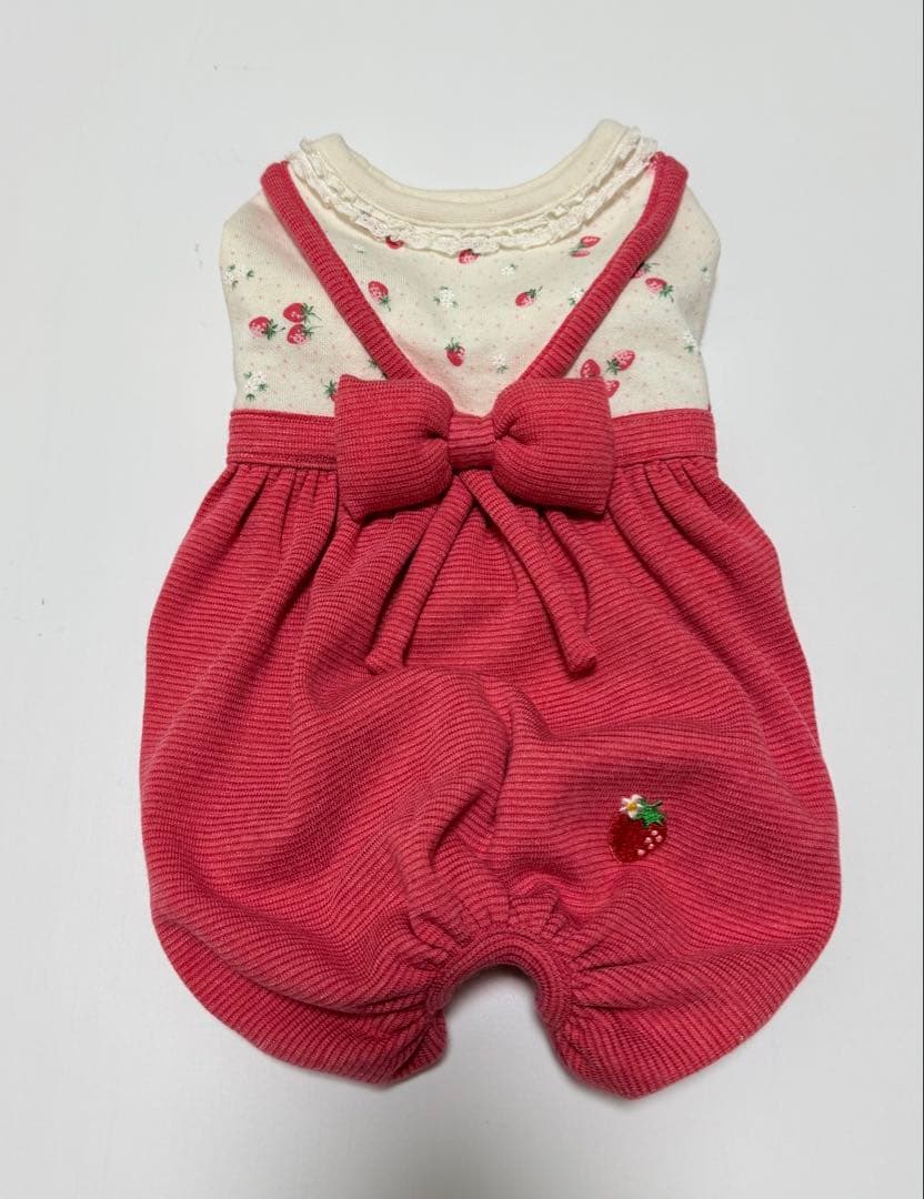 ダックスフンド服　商品受付ページ　カボパンロンパース　つなぎ　犬服　苺　いちご