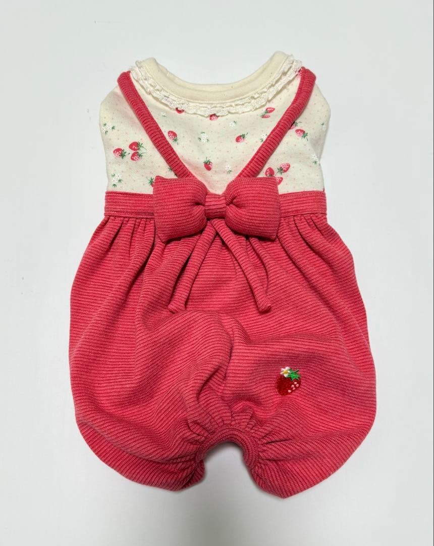 ダックスフンド服　商品受付ページ　カボパンロンパース　つなぎ　犬服　苺　いちご