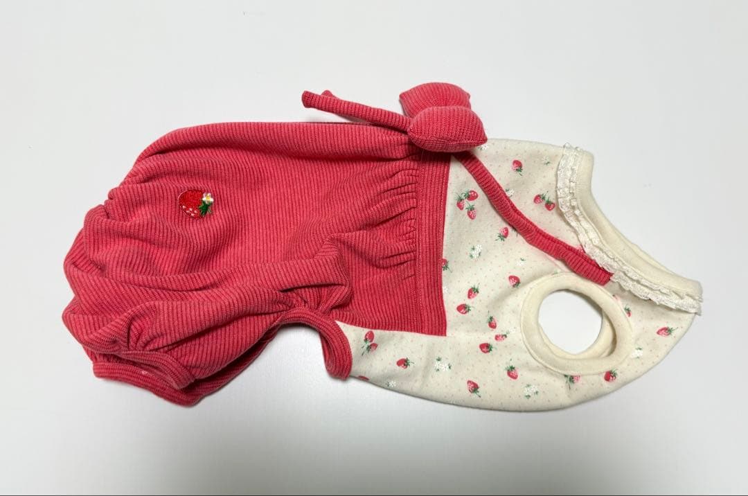 ダックスフンド服　商品受付ページ　カボパンロンパース　つなぎ　犬服　苺　いちご