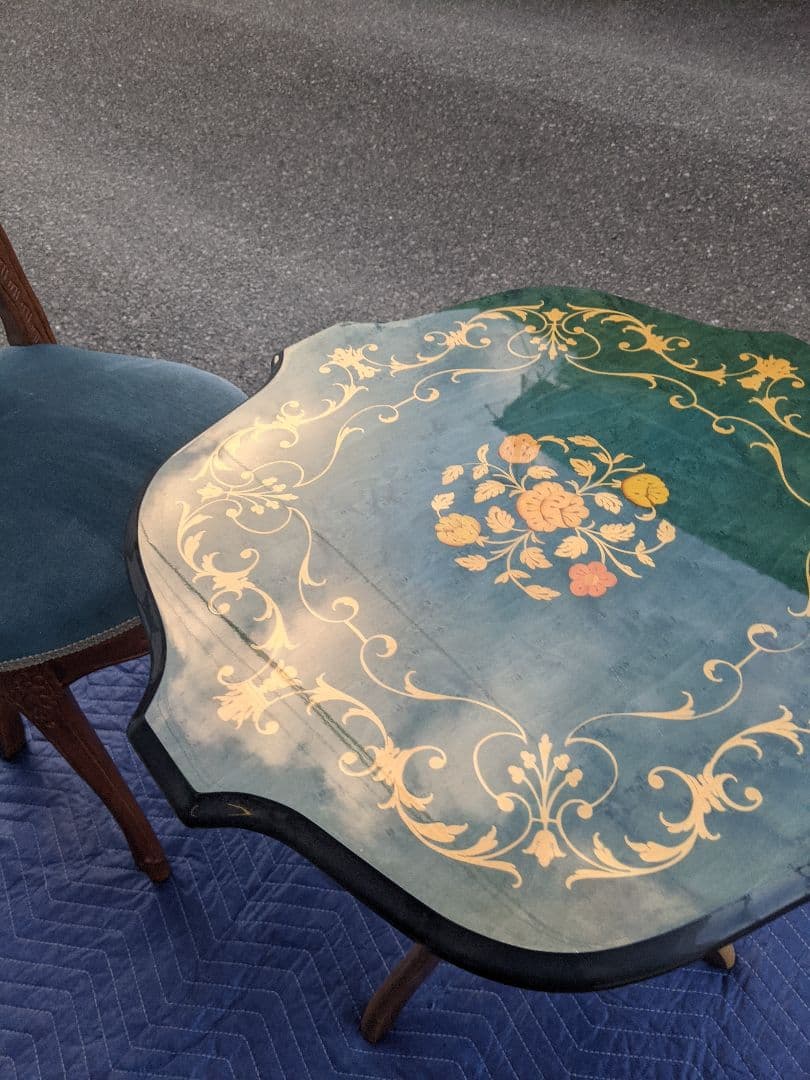 イタリア製　象嵌細工　サイドテーブル　コーヒーテーブルチェアセット　アンティーク