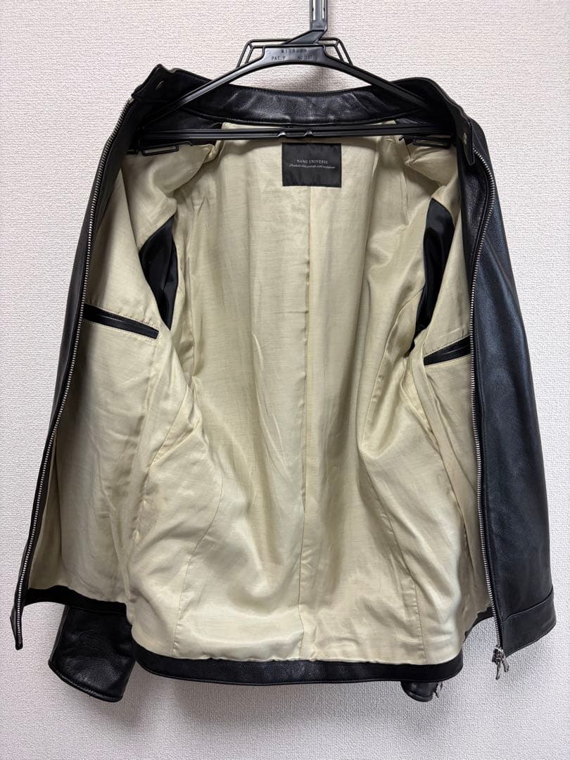 ナノ・ユニバース　ラムレザー　シングルライダースジャケット