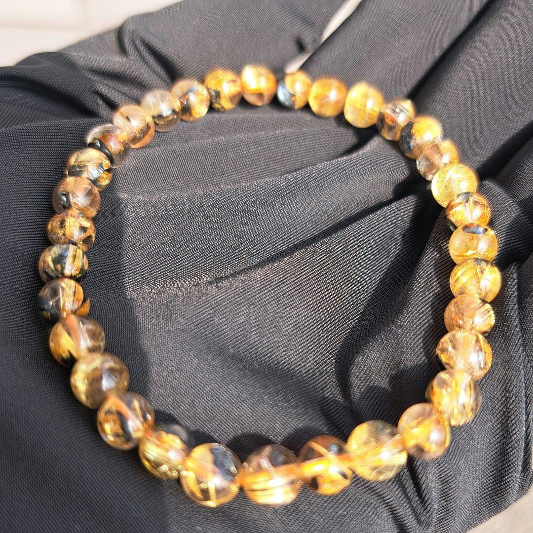 高品質 太陽放射タイチンルチルクォーツ ブレスレット 5.7㎜ 金運