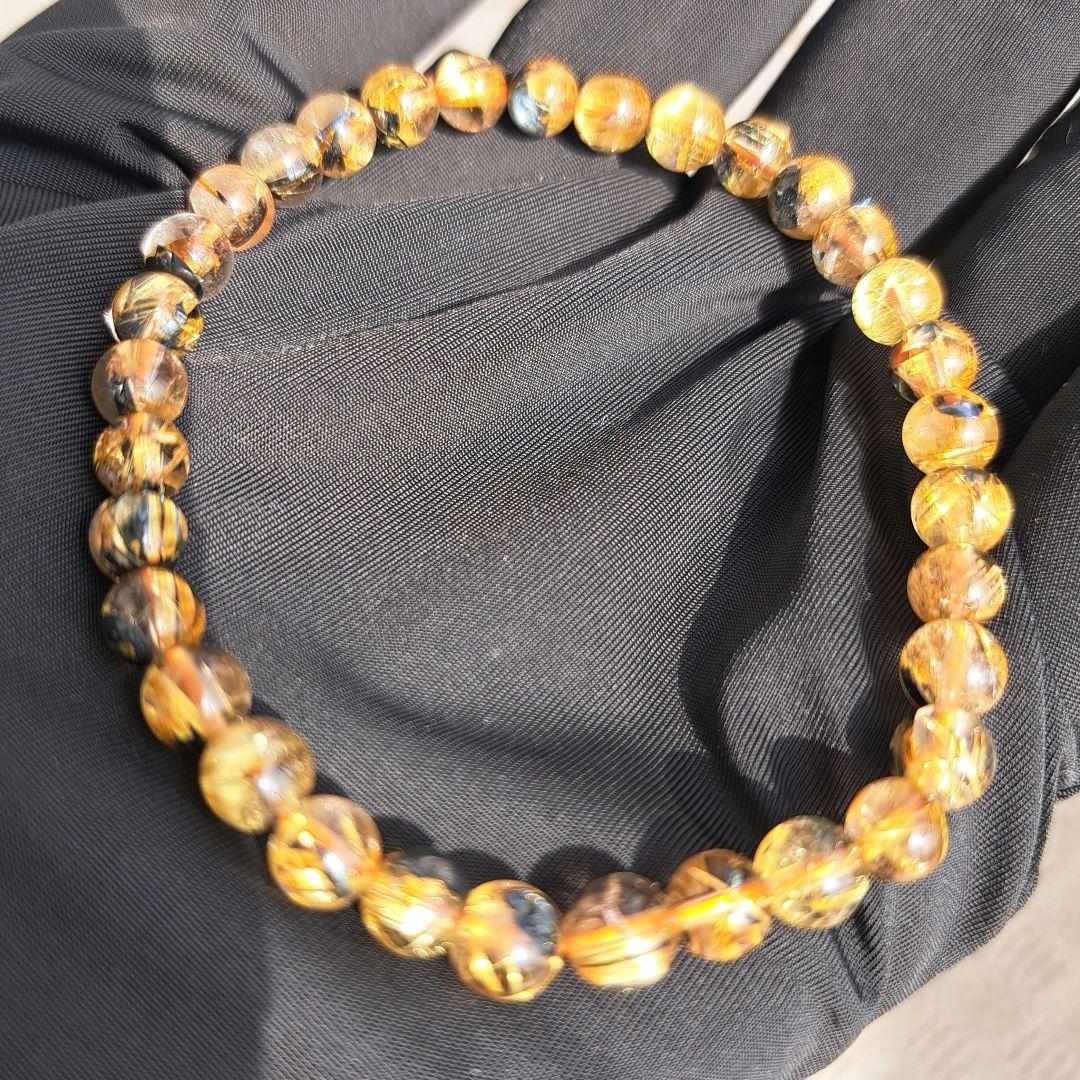 高品質 太陽放射タイチンルチルクォーツ ブレスレット 5.7㎜ 金運