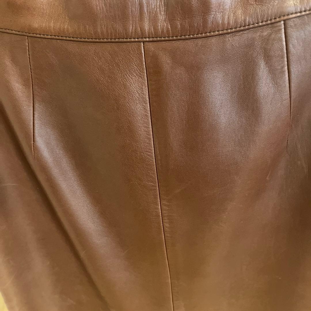 ロエベ　ブラウン　ラムレザー タイトスカート ひざ丈　サイズ38