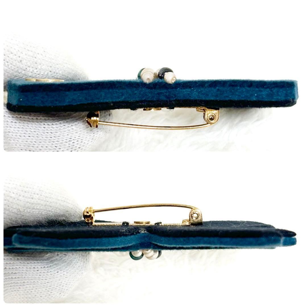 【極美品】CHANEL ブローチ グリーン ココマーク リボン パール フェルト