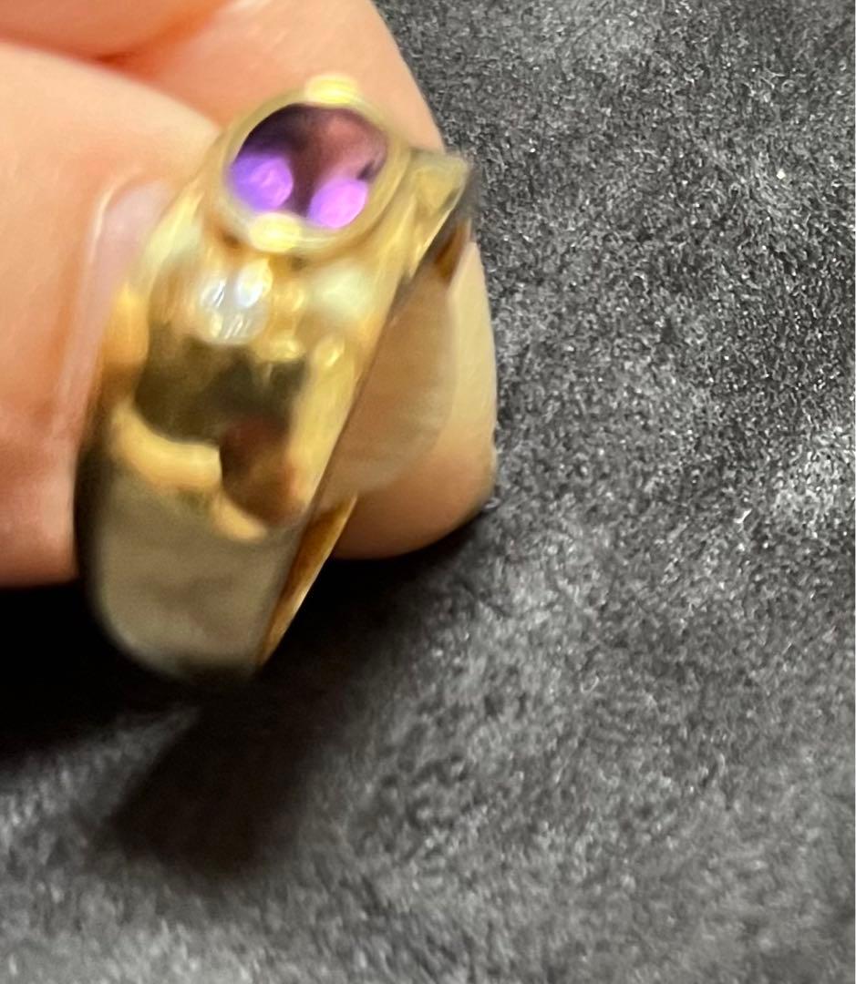 18金リング　アメジスト　メレダイヤ