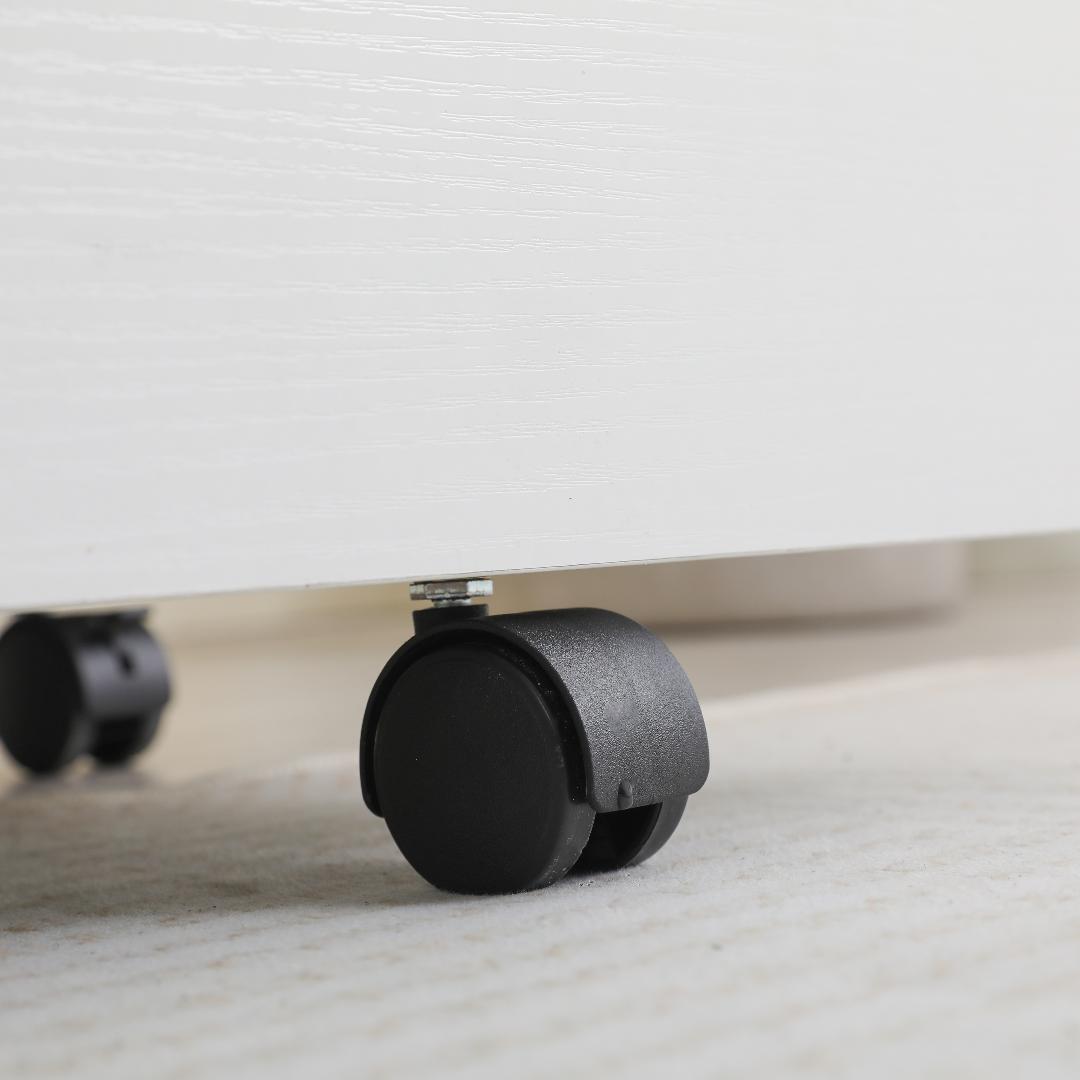 【ホワイト】デスクワゴン サイドワゴン 鍵付き キャスター付き 引き出し3段