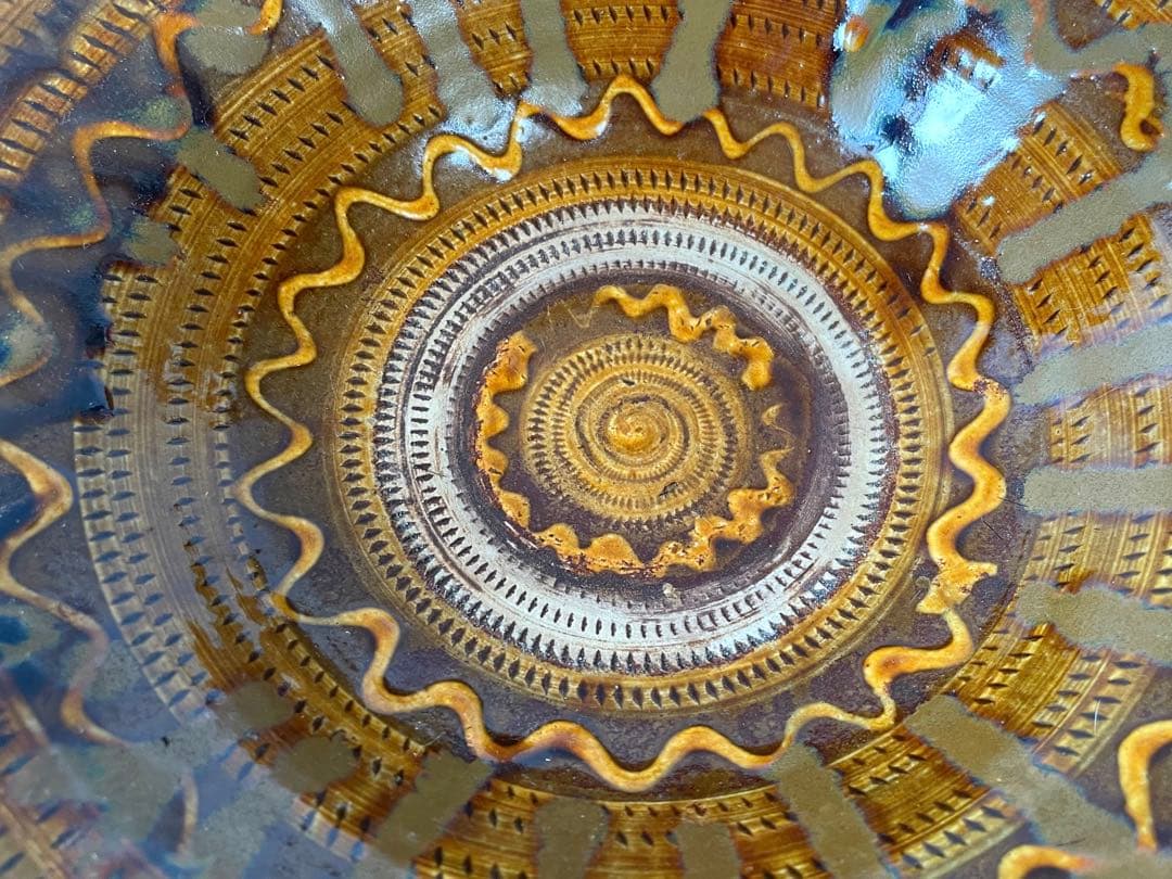 民芸　民藝　手仕事　大分県　小鹿田焼　飛び鉋　深皿　大皿　鉢　飴釉　流し掛け