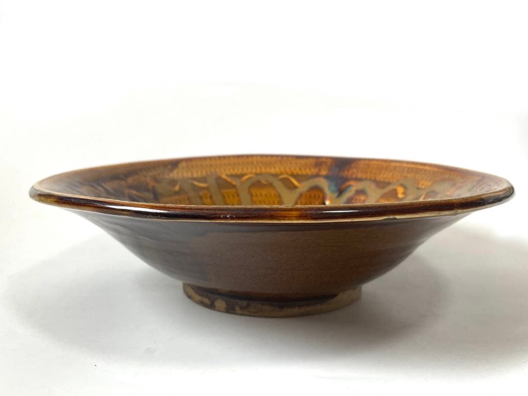 民芸　民藝　手仕事　大分県　小鹿田焼　飛び鉋　深皿　大皿　鉢　飴釉　流し掛け