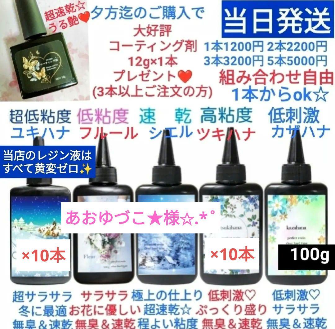 専用レジン液 ユキハナ10本、ツキハナ10本、コーティング剤つき