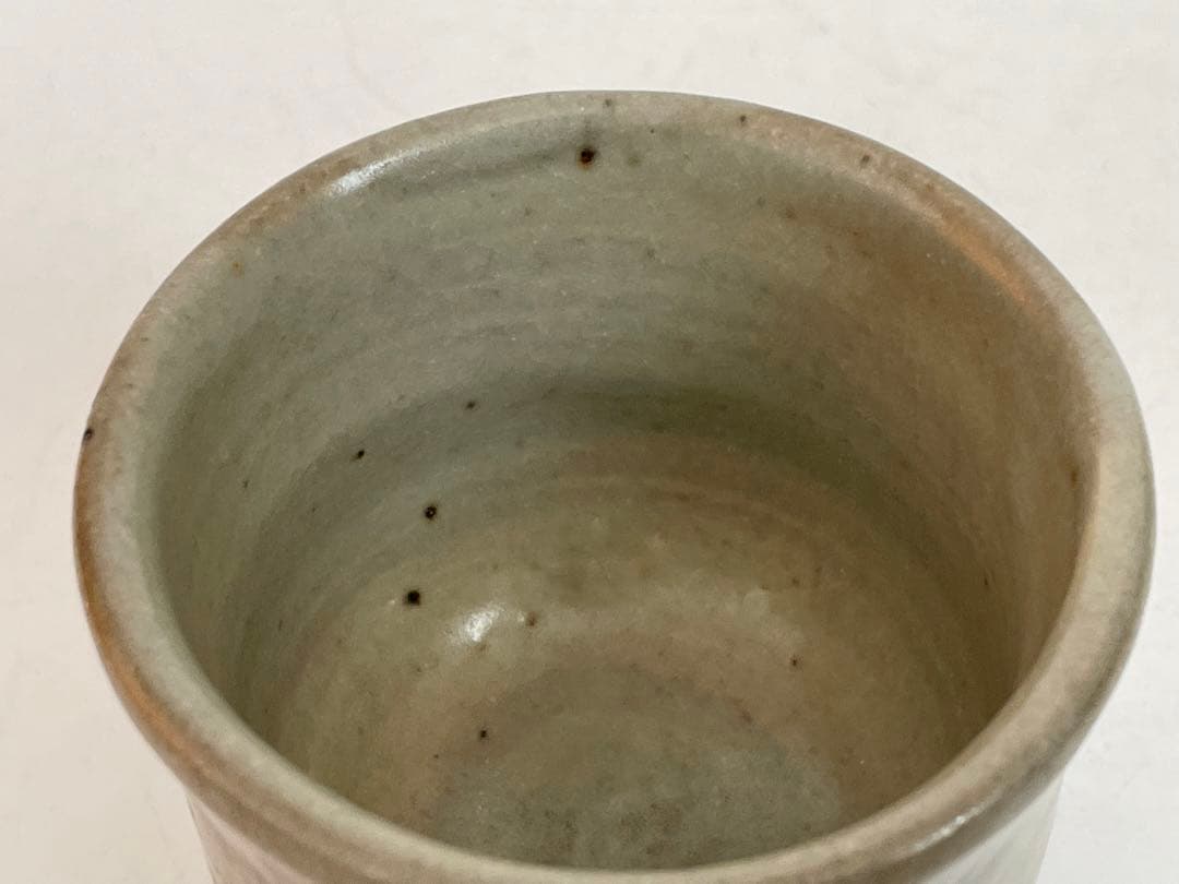 陶芸家　人間国宝　島岡達三　地釉縄文象嵌ぐい呑　酒器　酒盃　師　濱田庄司　共箱