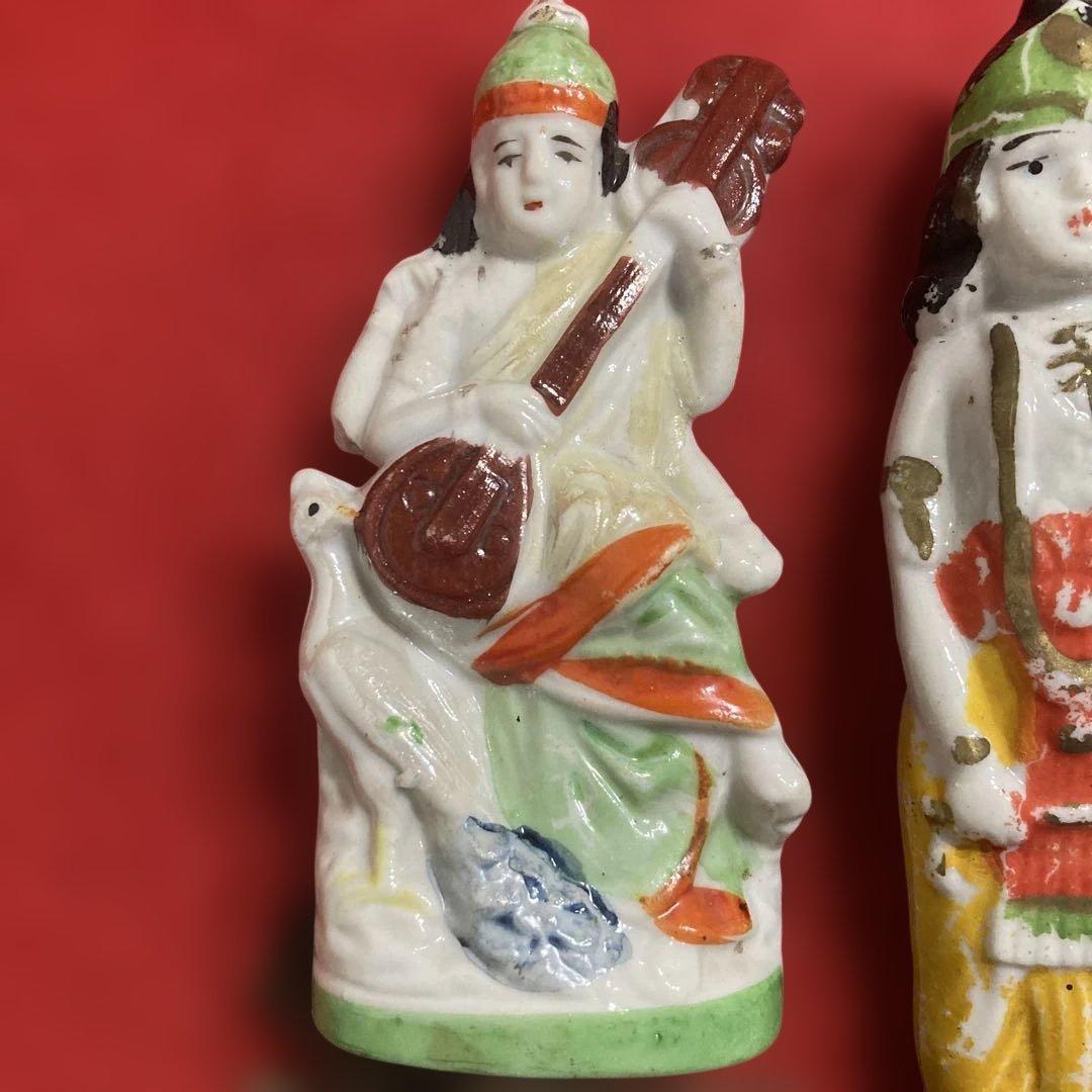 （珍）昭和レトロ　陶磁器製射的人形／観音像／日本人形等11体　　　　　（収集品）