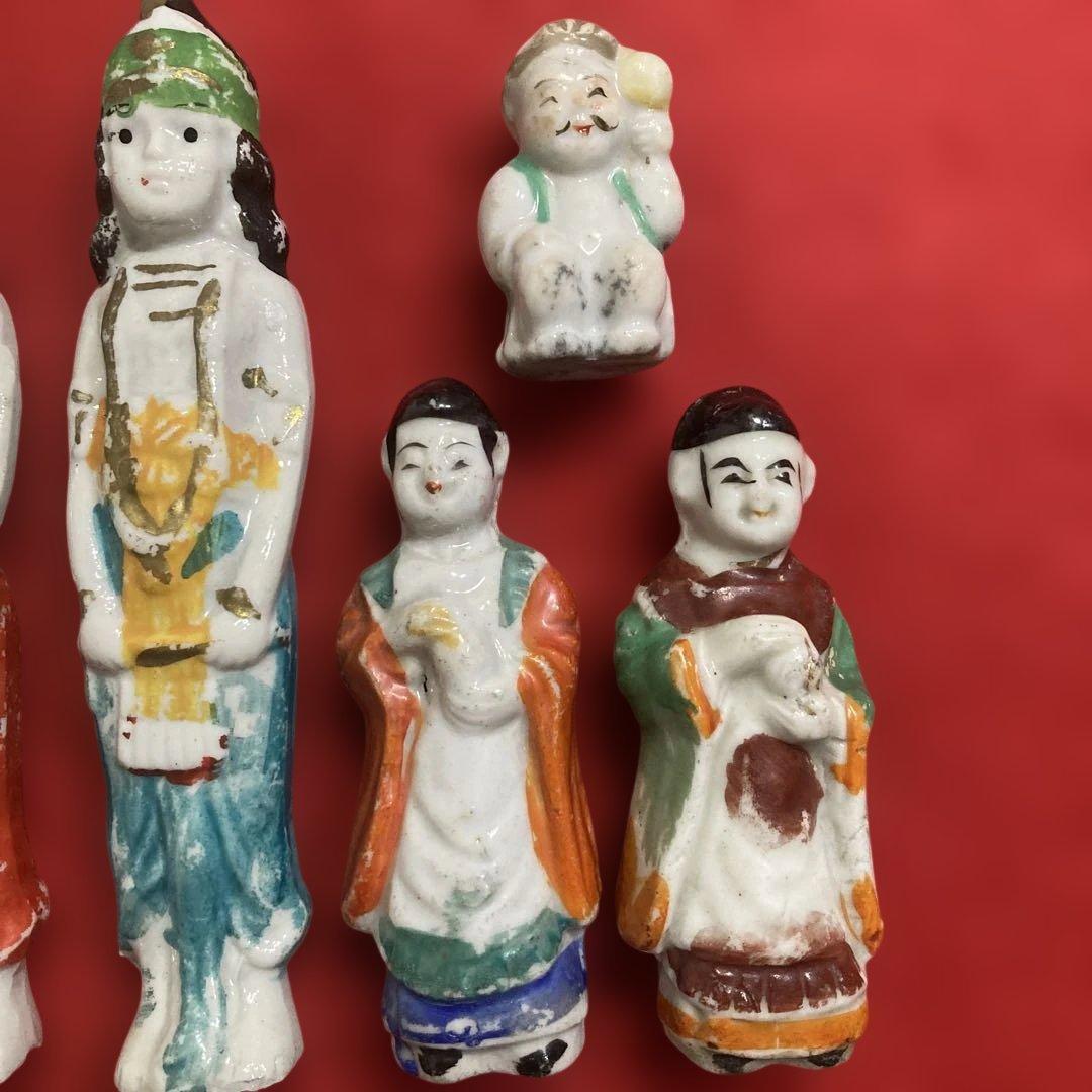 （珍）昭和レトロ　陶磁器製射的人形／観音像／日本人形等11体　　　　　（収集品）