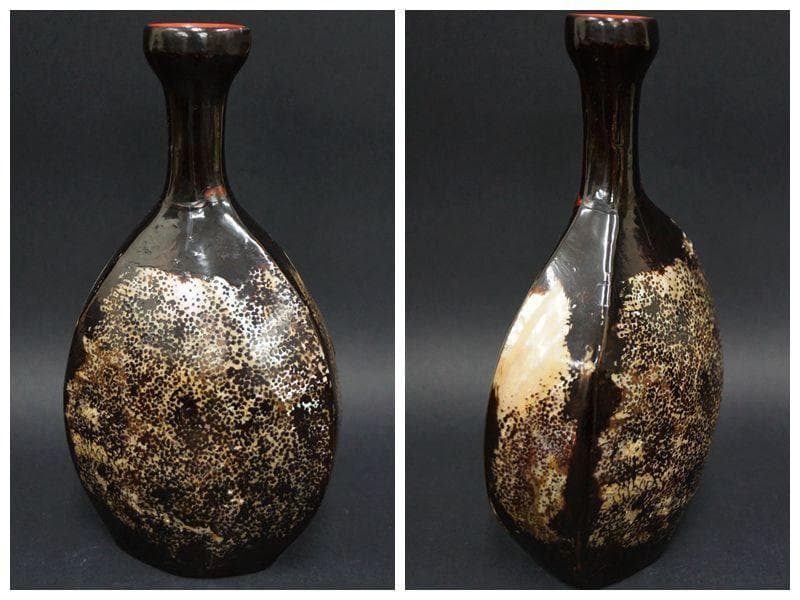 山中塗 柴岡籐泉造 貝徳利 螺鈿徳利 古玉盃 二点セット / 酒器