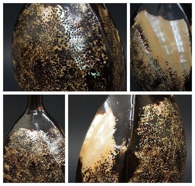 山中塗 柴岡籐泉造 貝徳利 螺鈿徳利 古玉盃 二点セット / 酒器