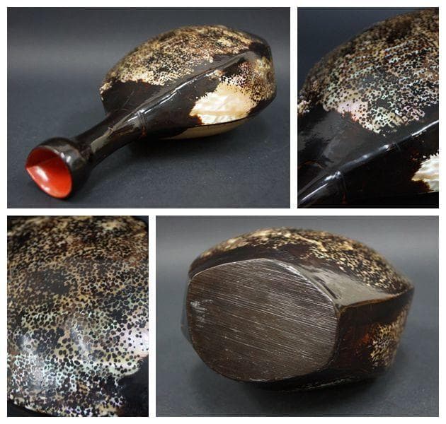 山中塗 柴岡籐泉造 貝徳利 螺鈿徳利 古玉盃 二点セット / 酒器