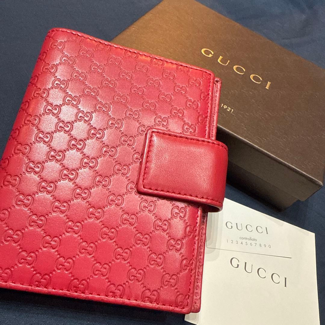 GUCCI グッチ 赤レザー 6リング スケジュール帳 GGロゴ