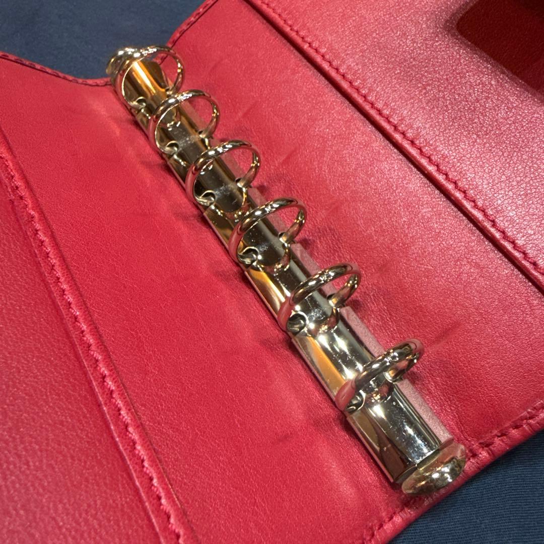 GUCCI グッチ 赤レザー 6リング スケジュール帳 GGロゴ