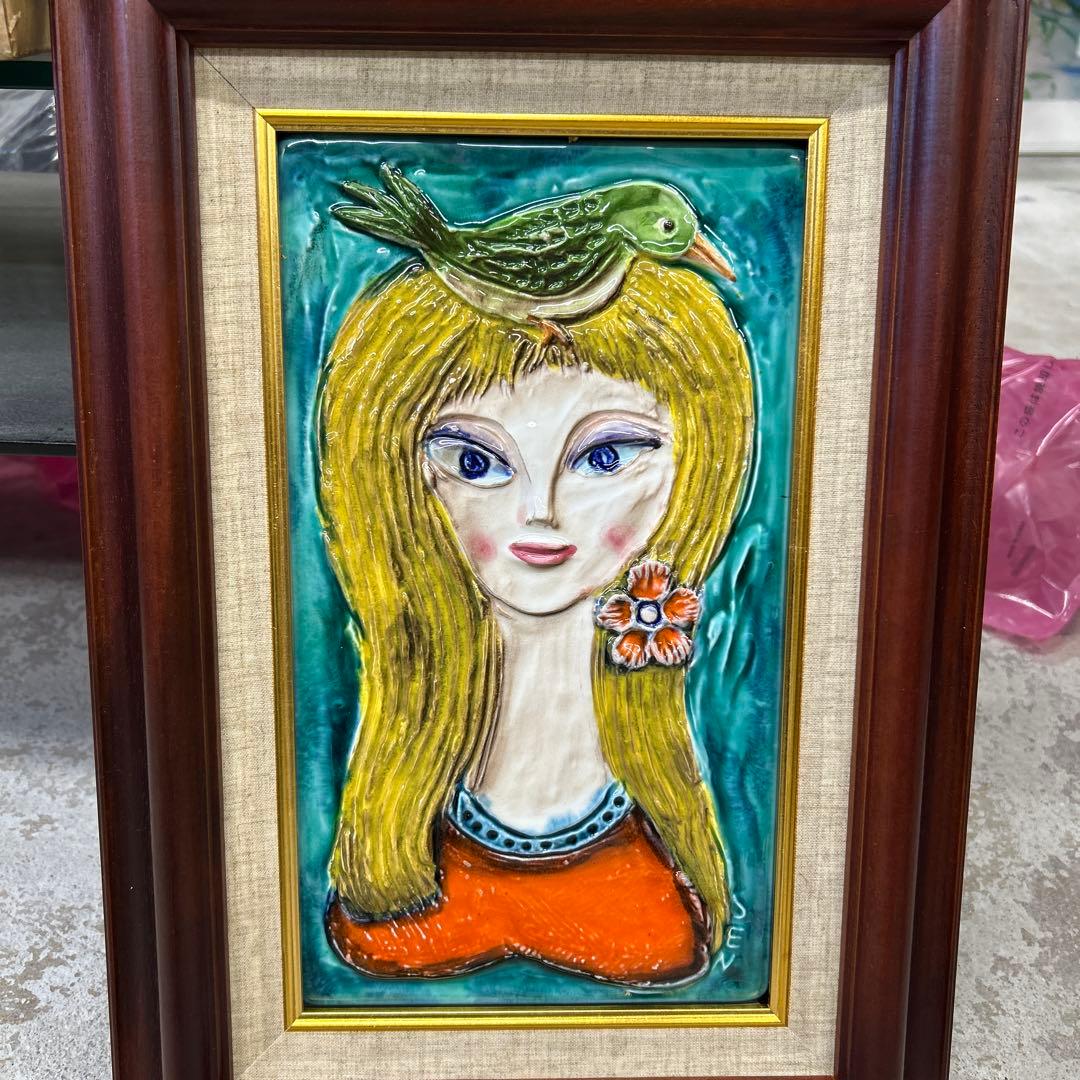 陶器風女性像アート 日本製　50×34