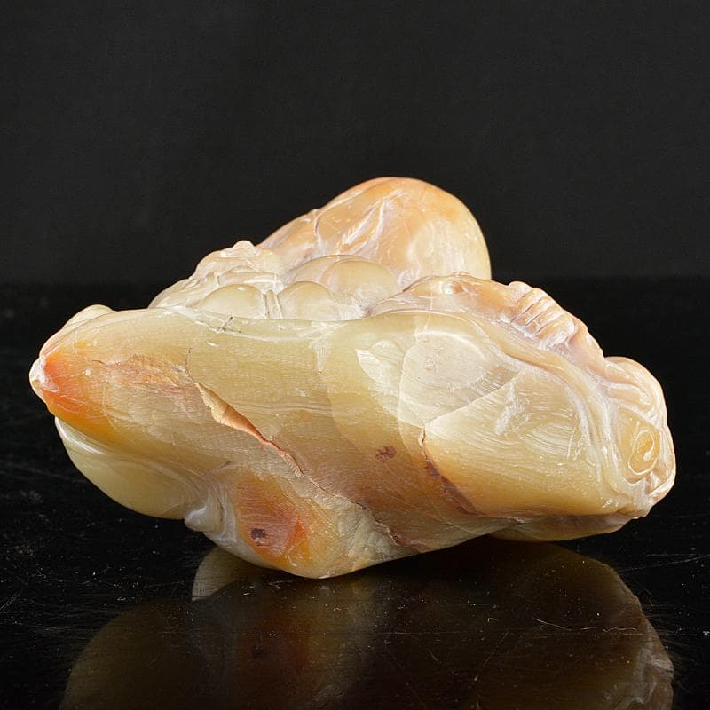 中国　玉石寿山石彫刻　唐子桃刻　置物　V　R5646