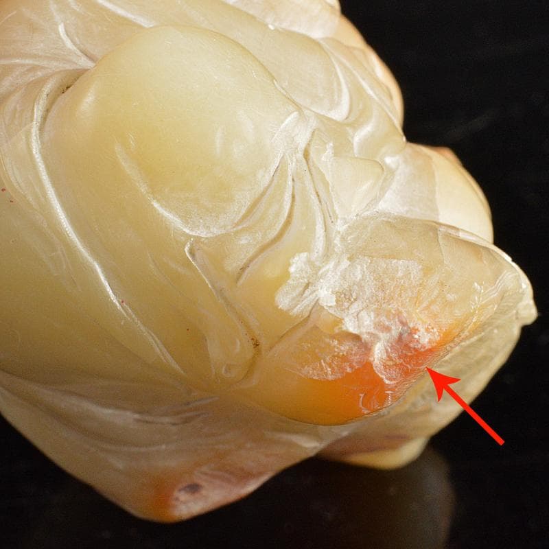 中国　玉石寿山石彫刻　唐子桃刻　置物　V　R5646