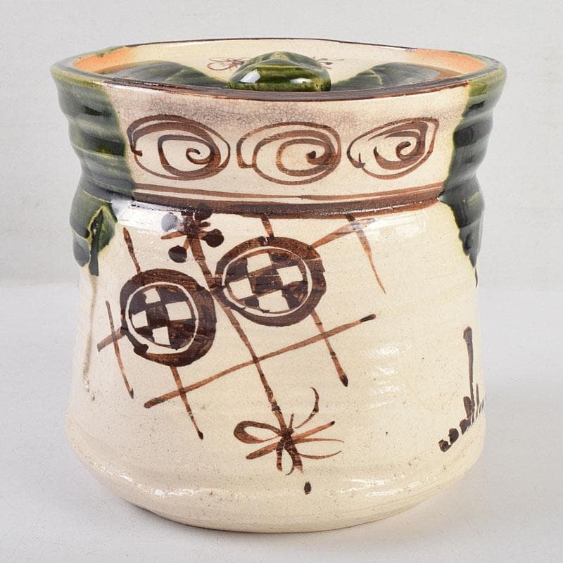 茶道具　人間国宝　荒川豊蔵作　織部　水指　共箱　M　R9156B