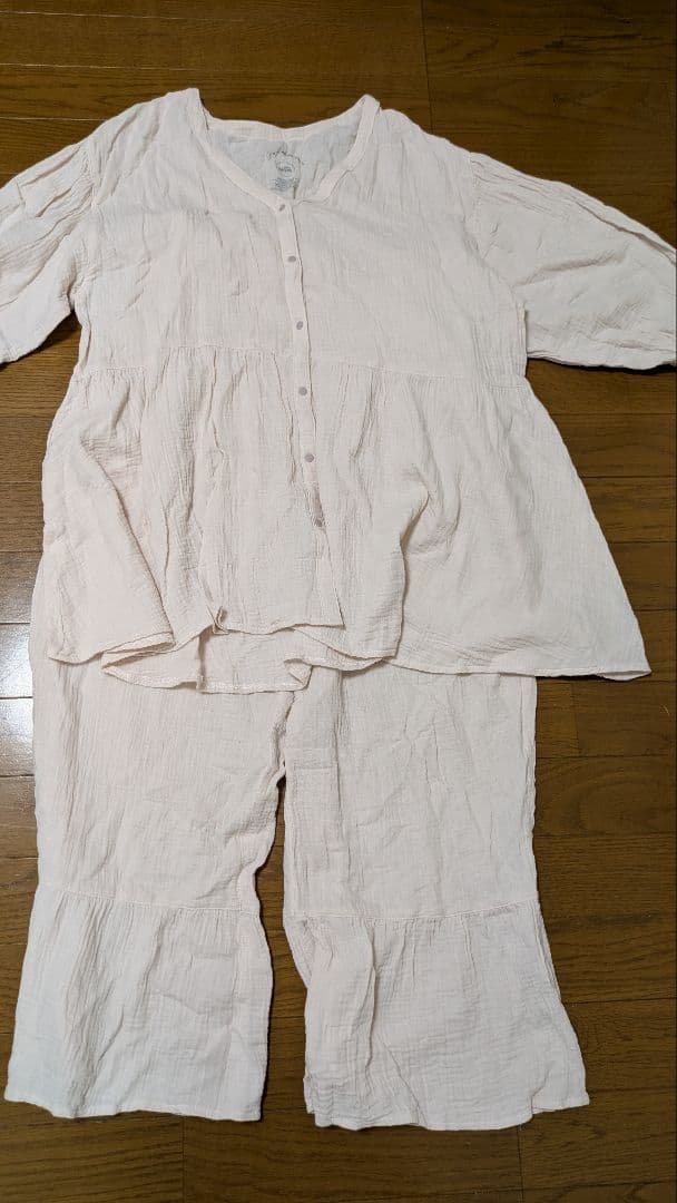 【美品】ジェラートピケ マタニティガーゼ プルオーバー＆ロングパンツセットピンク