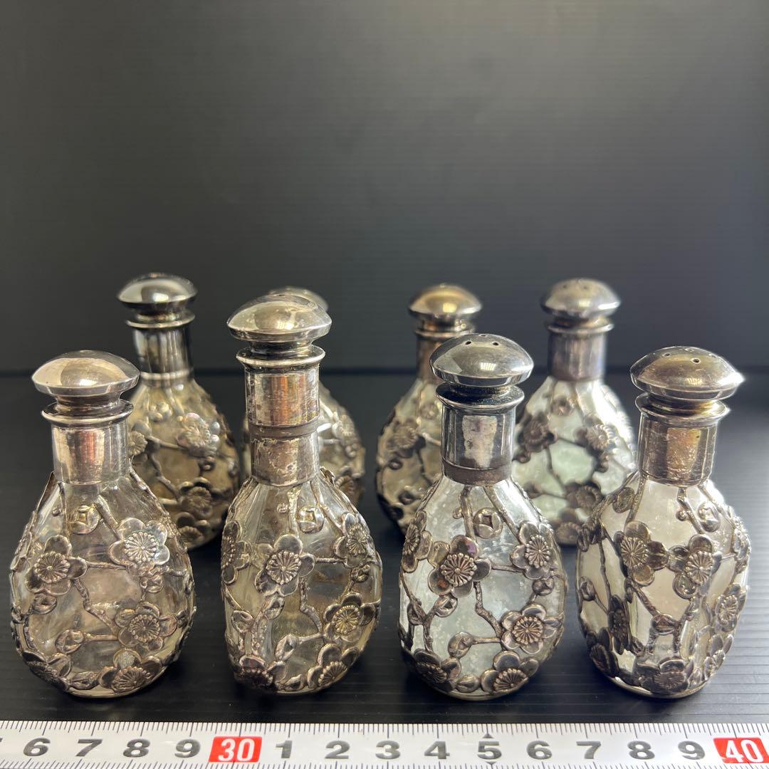 silver刻印　時代銀巻ガラス調味料入8点　東Y7-0905⭐︎2Fトカオ