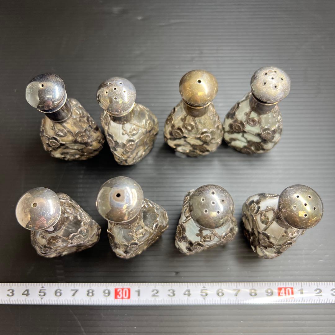 silver刻印　時代銀巻ガラス調味料入8点　東Y7-0905⭐︎2Fトカオ