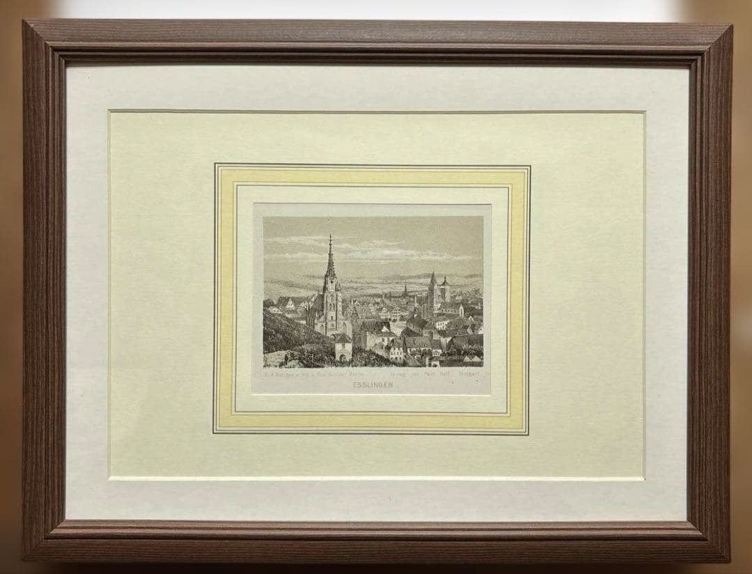 エスリンゲン全景 R.ガイスラーによる1850年頃のオリジナルリトグラフ