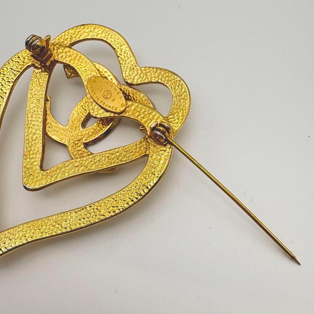 シャネル ブローチ 95P ゴールド ダブルハート ココマーク ヴィンテージ