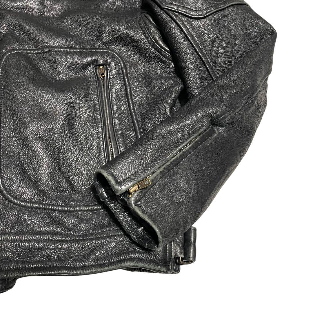 【超大きいサイズ×本革】リアルレザーシングルライダースジャケット USA 黒4L