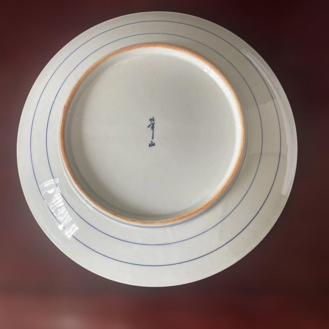 アンティーク　青白磁の風景画皿