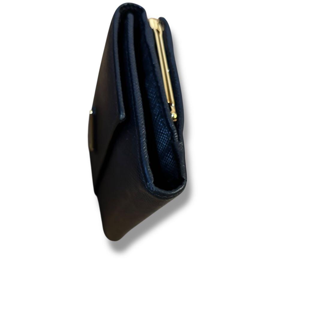美品✨PRADA プラダ 財布 がま口 レザー 3つ折り ブラック 三角ロゴ