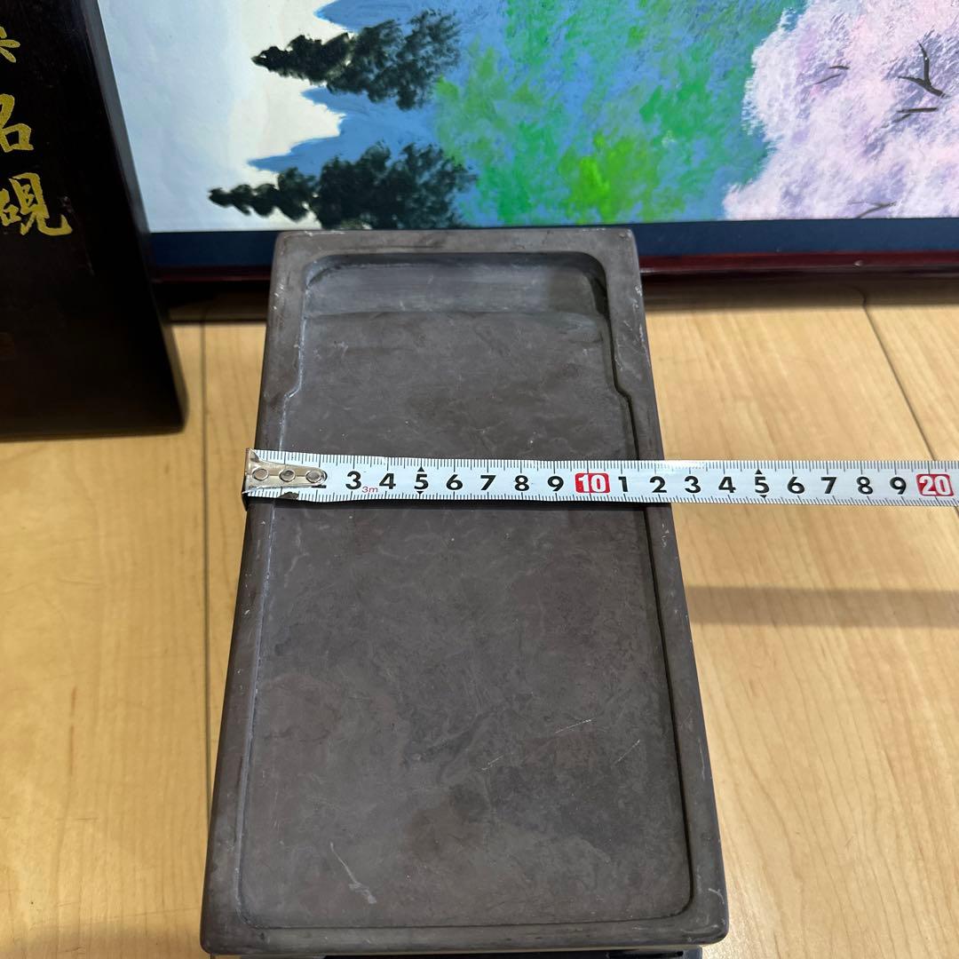 骨董品　端渓硯 古硯　紫檀台　蓋　3.3キロ
