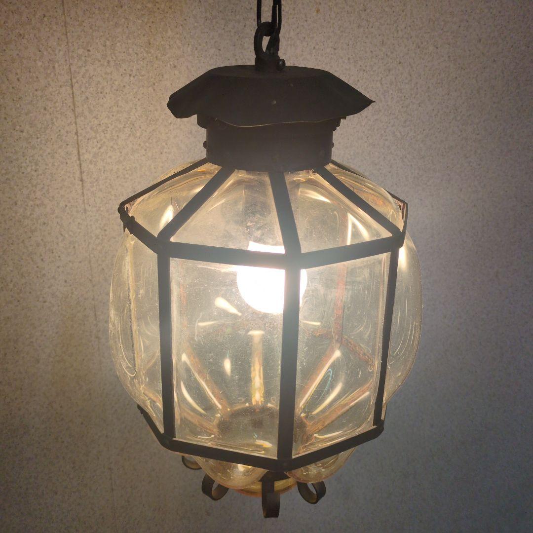 昭和レトロ　ペンダントライト　古いガラス瓶 飴色　アンティーク