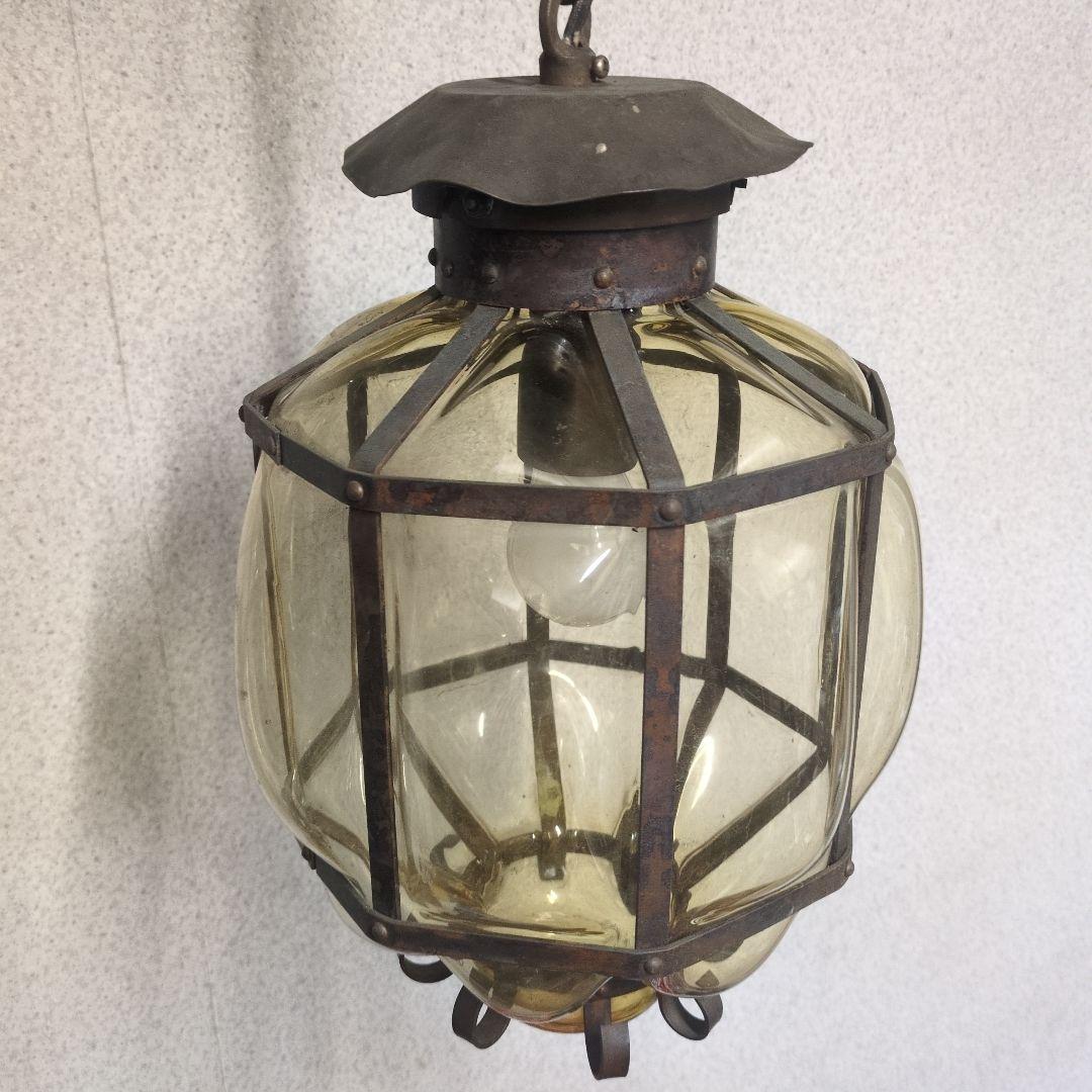 昭和レトロ　ペンダントライト　古いガラス瓶 飴色　アンティーク