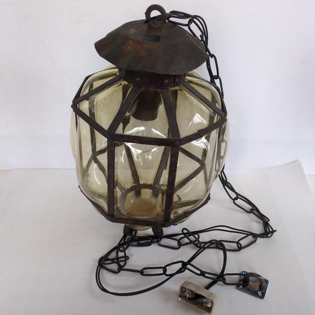 昭和レトロ　ペンダントライト　古いガラス瓶 飴色　アンティーク