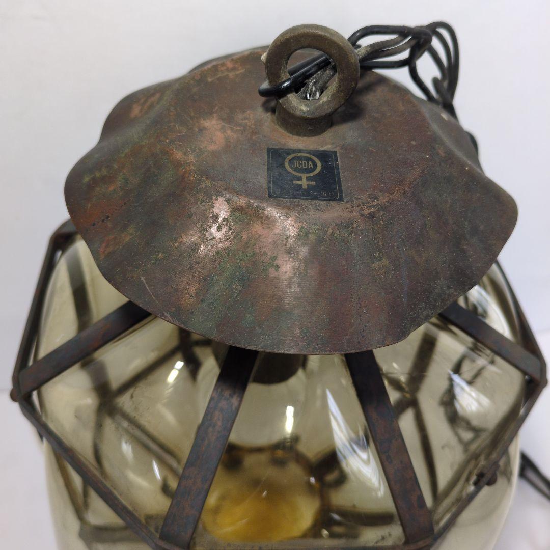 昭和レトロ　ペンダントライト　古いガラス瓶 飴色　アンティーク