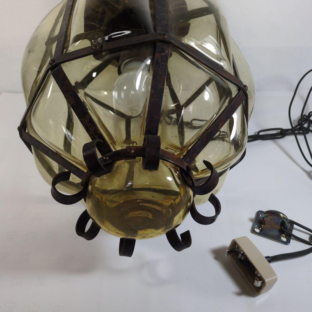 昭和レトロ　ペンダントライト　古いガラス瓶 飴色　アンティーク