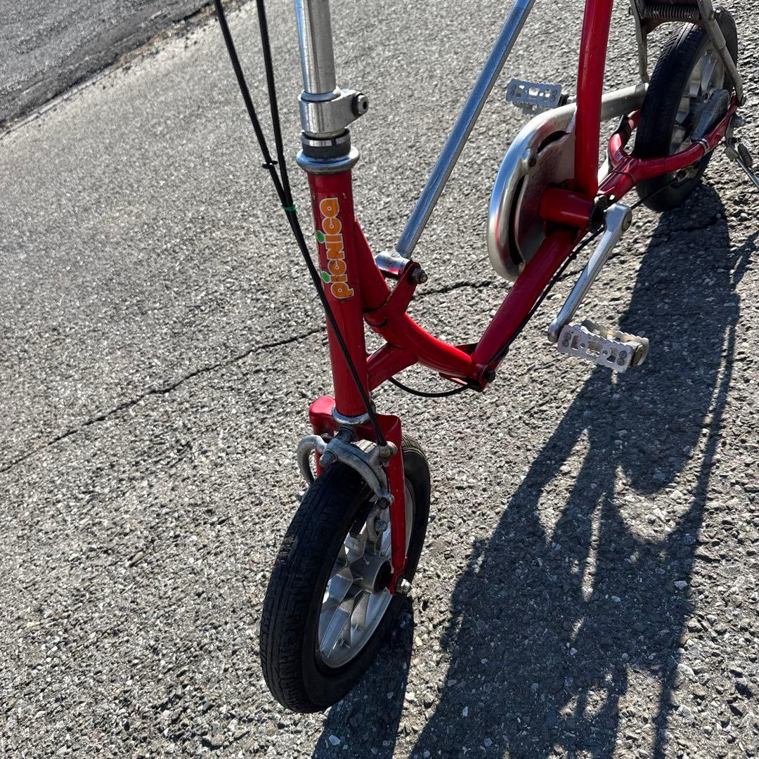 ブリヂストン、折りたたみ自転車 赤 スチールフレーム￼、ワンタッチピクニカ、