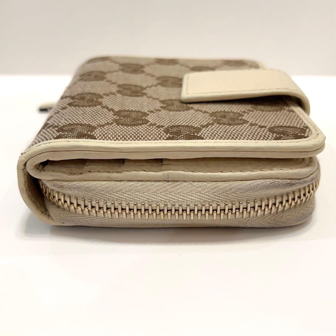 グッチ 折り財布 GGキャンバス GG柄 ラウンドファスナー コンパクト 白