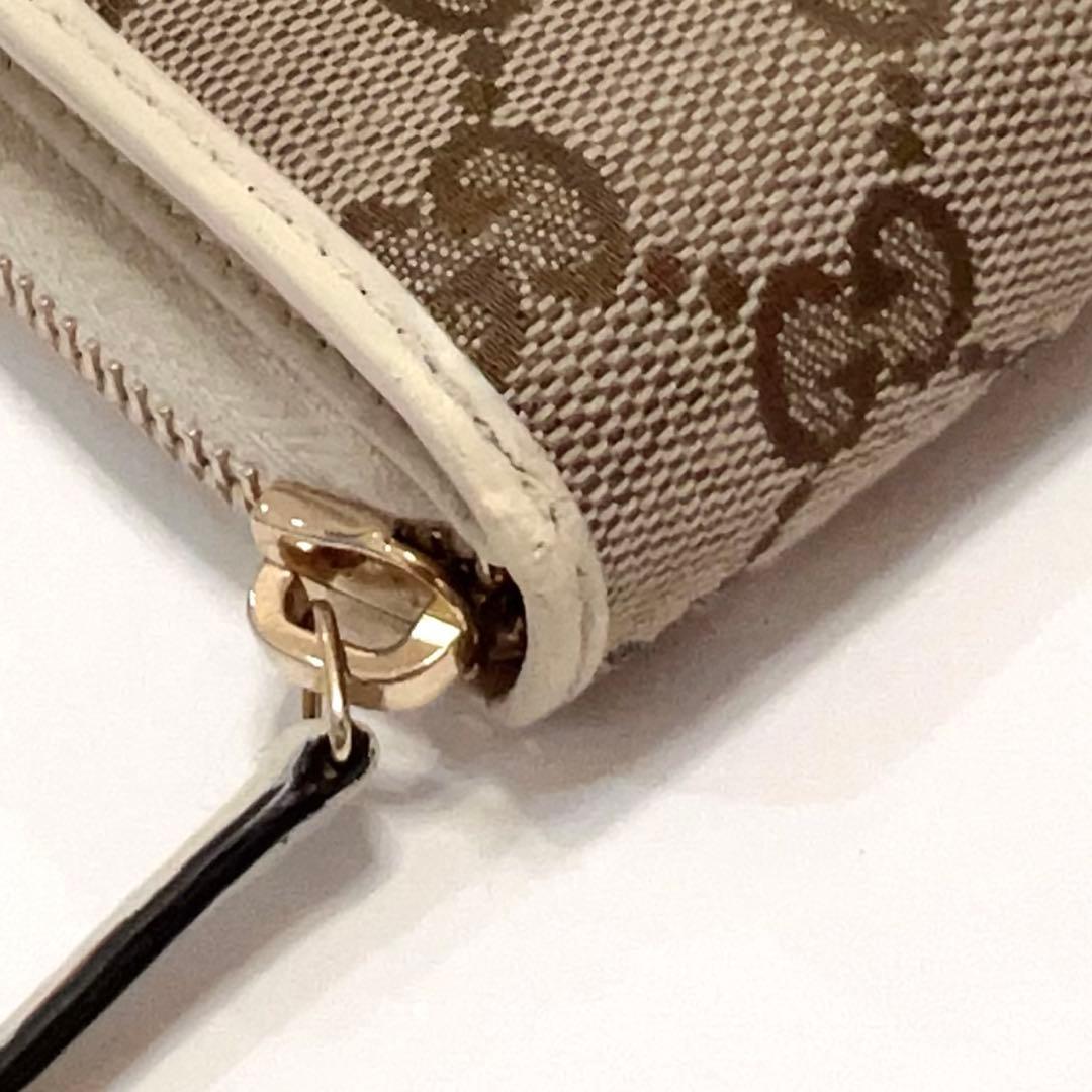 グッチ 折り財布 GGキャンバス GG柄 ラウンドファスナー コンパクト 白