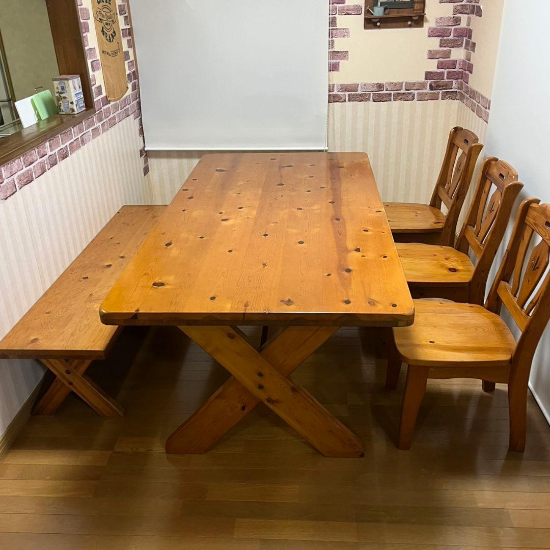 【本日に限りこちらの価格です】天然木パイン材ダイニングテーブルセット(6人用)